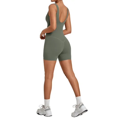 Dames U-Hals Open Rug Eendelige Yoga Bodysuit Mouwloze Slim Fit Sport Jumpsuit Voor Hardlopen Fitness Workout 16202