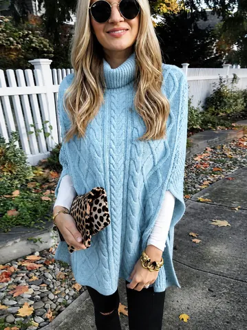 Maglione a Scialle a Treccia da Donna Collo Alto Top a Mantella con Maniche a Pipistrello Elegante Pullover Oversize Streetwear in Acrilico