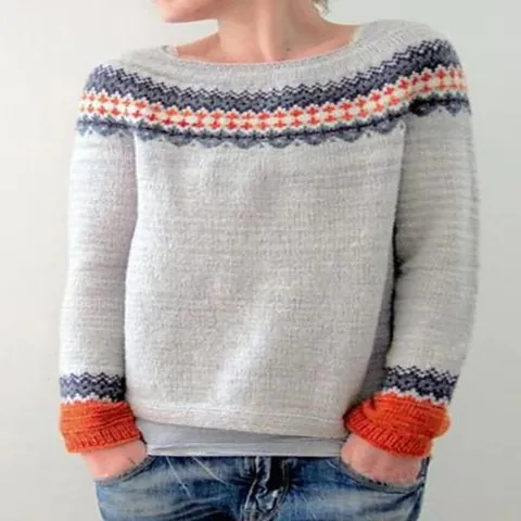 Pull en Tricot Acrylique Col Rond Manches Longues Colorblock Femme