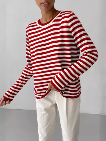 Damen Casual Retro Gestreifter Strickpullover Langarm Rundhals Lockerer Schnitt Top Für Frühling Sommer Alltag