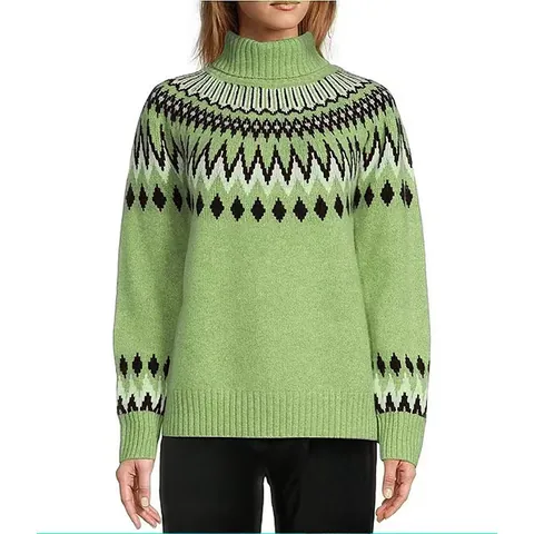 Women's Casual Mock Neck Long Sleeve Color Block Geometric Pattern Knit Pullover Sweater Slim Fit Winter Knitwear