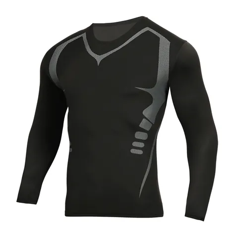 Men's Quick Dry Compression Sport Shirt High Elasticity Long Sleeve Training Top Printed Fitness Gym Running Compression T-Shirt