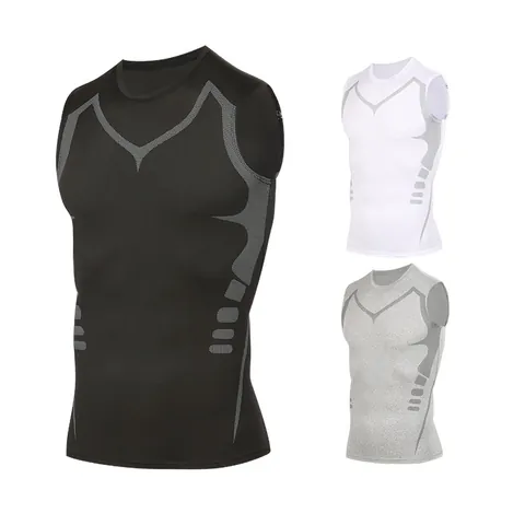 Men Sport Compression Top Printed Quick Dry Tight Fit Gym Fitness Training Sleeveless T-Shirt Base Layer Muscle Tee