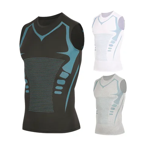 Men Sport Compression Top Printed Quick Dry Tight Fit Gym Fitness Training Sleeveless T-Shirt Base Layer Muscle Tee