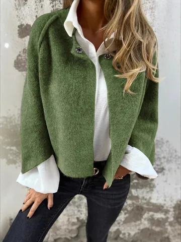 Dames Vleermuismouwen Losse Wolmix Jas Effen Kleur Kort Knoopjasje Casual Bovenkleding