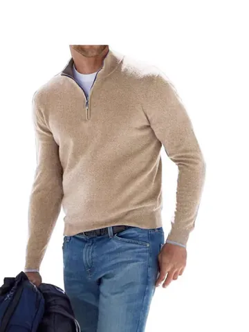 Polo de Manga Larga para Hombre con Cremallera de un Cuarto Invierno Casual Forro de Felpa Cuello Alto Color Sólido Top Cálido