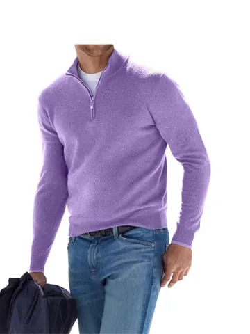 Polo de Manga Larga para Hombre con Cremallera de un Cuarto Invierno Casual Forro de Felpa Cuello Alto Color Sólido Top Cálido