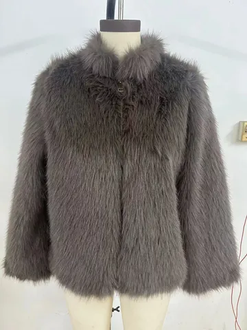 Women Luxurious Faux Fur Jacket High Collar Zipper Closure Loose Fit Thick Warm Autumn Winter Casual Coat Plush Top For Women