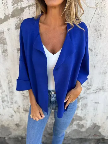 Women's Casual Faux Suede Open Front Cardigan Jacket Lapel Long Sleeve Solid Color Autumn Spring Outerwear Top