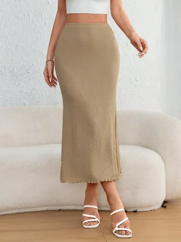 Women Elegant Knitted Textured Mermaid Skirt High Elastic Slim Fit Bodycon Midi Skirt Solid Color Fish Tail Bottom Bottoms