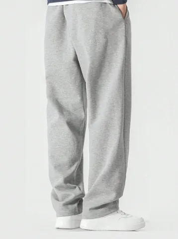 Men's Sporty Casual Loose Wide Leg Floor-Length Sweatpants Solid Color Drawstring Waist Polyester Trousers For Daily Wear