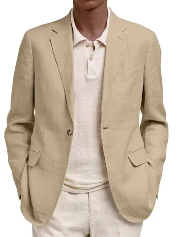 Men's Business Casual Blazer Slim Fit Notched Lapel One Button Long Sleeve Solid Color Formal Jacket Top For Spring Autumn