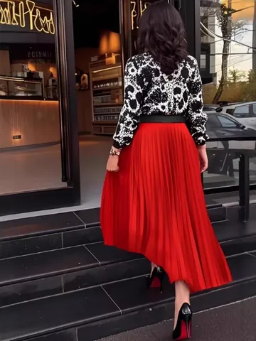 Jupe Midi Plissée Élégante à Taille Haute pour Femmes Jupe Longue en Ligne A de Couleur Unie Bas en Polyester Chic pour Fêtes