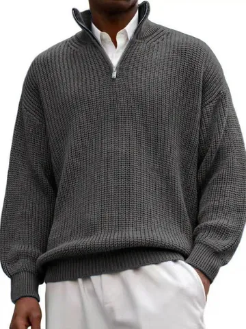 Suéter de Punto Casual para Hombre con Media Cremallera Cuello Alto Ajuste Holgado Color Sólido Manga Larga Sudadera de Punto Pesado Para Invierno