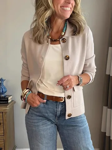 Veste Courte en De-Velours pour Femmes Revers Simple Boutonnage Cardigan Manteau Avec Poches Décontracté Imprimé Léopard