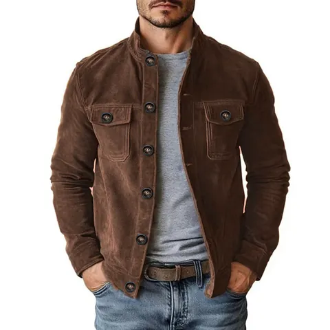 Men Retro Vintage Casual Jacket Solid Color Lapel Single Breasted Multi Pocket Polyester Outdoor Coat Autumn Fashion Top