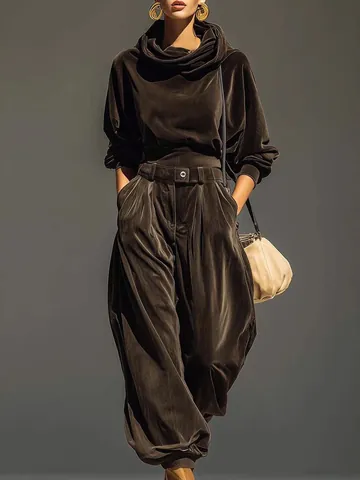 Dames Mode Fluweel Capuchon Lange Mouwen Top And Bottom Vrijetijdsbroek Set Elegant Effen Fluwelen Trainingspak Casual Jogging Set