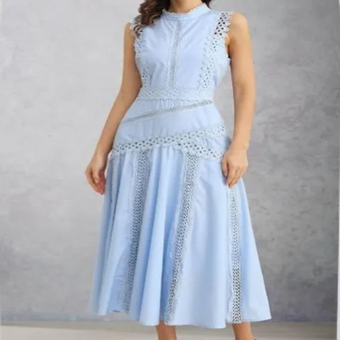 Elegant Women Lace Hollow Out Maxi Dress Sleeveless High Neck A-Line Long Dress Solid Color Sexy Party Dress Polyester Clothing