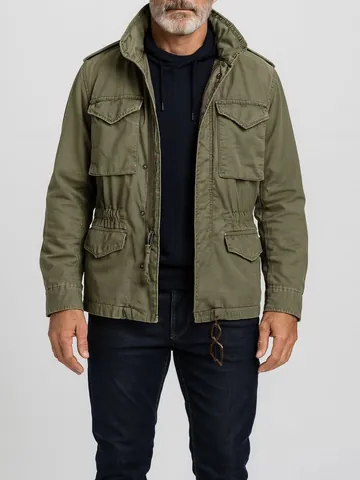 Men Retro M65 Field Jacket Multi Pocket Polyester Long Sleeve Top Casual Workwear Utility Cargo Jacket Outdoor Coat For Men