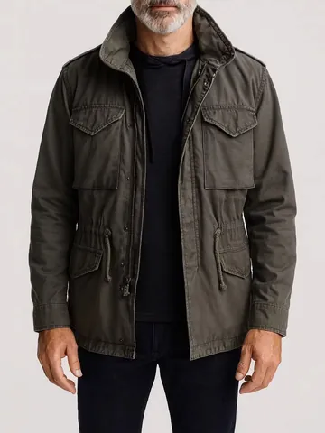 Men Retro M65 Field Jacket Multi Pocket Polyester Long Sleeve Top Casual Workwear Utility Cargo Jacket Outdoor Coat For Men