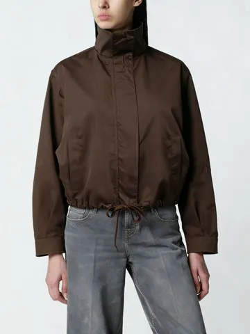 Damen Stehkragen Windjacke Lockere Lässig Langarm Sport Top Kordelzug Saum Reißverschluss Außenbekleidung Dünne Outdoor Jacke