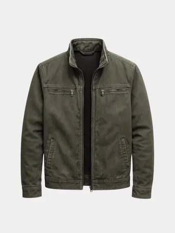 Men Vintage Cotton Cargo Jacket Loose Fit Stand Collar Zipper Workwear Outerwear With Multi Pockets Casual Windbreaker Jacket