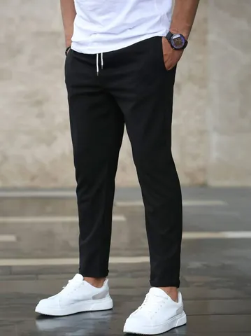 Men's Casual Jogger Pants Cropped Trousers Slim Fit Business Tapered Pants Drawstring Waist Summer Sweatpants Multi Pockets Bottom