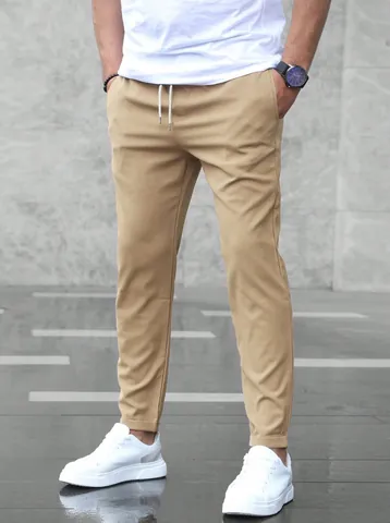Men's Casual Jogger Pants Cropped Trousers Slim Fit Business Tapered Pants Drawstring Waist Summer Sweatpants Multi Pockets Bottom