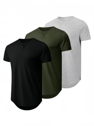 Men's Athletic Short Sleeve T-Shirt Polyester Curved Hem Round Neck Running Gym Workout Top For Men Casual Sporty Tee
