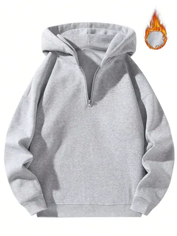 Dames Amerikaanse Stijl Half Rits Hoodie Losse Effen Kleur Lange Mouw Sweatshirt Casual Sportief Pullover Top Fleece Gevoerd Met Capuchon