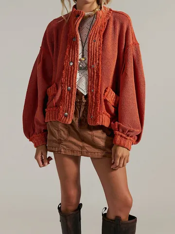 Women Vintage Loose Knitted Cardigan Sweater Jacket Oversized Lantern Sleeve Button Up Outerwear With Pockets Casual Top