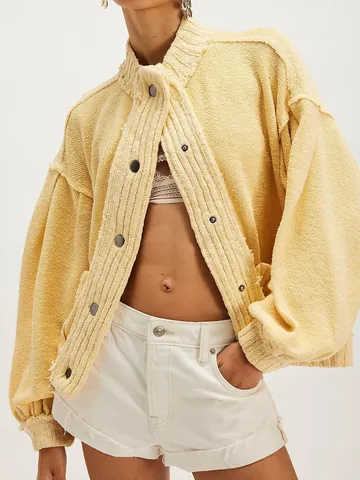 Women Vintage Loose Knitted Cardigan Sweater Jacket Oversized Lantern Sleeve Button Up Outerwear With Pockets Casual Top
