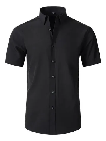 Men's High-End Business Short Sleeve Polo Shirt With Contrast Buttons Lapel Polyester Summer Professional Work Shirt Solid Color Top