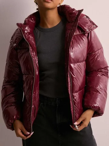 Chaqueta Acolchada de Algodón Brillante con Capucha para Mujer Invierno Cálido Abrigo Acolchado Informal de Gama Alta para Mujer