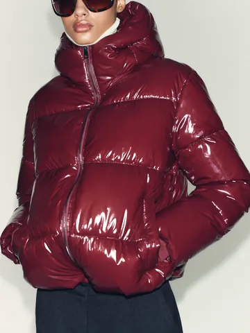 Damen Winter Glänzende Wattierte Jacke Mit Kapuze Polyester Baumwolle Füllung Lässig Hochglanz Reißverschluss Puffer Mantel Top