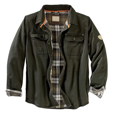 Men's Heavyweight Biker Jacket European Style Vintage Workwear Outerwear Plaid Lining Long Sleeve Casual Jacket Top