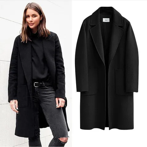 Women's Long Double-Sided Wool Blend Coat Loose Fit Lapel Winter Jacket Overcoat With Pockets Casual Streetwear Outerwear