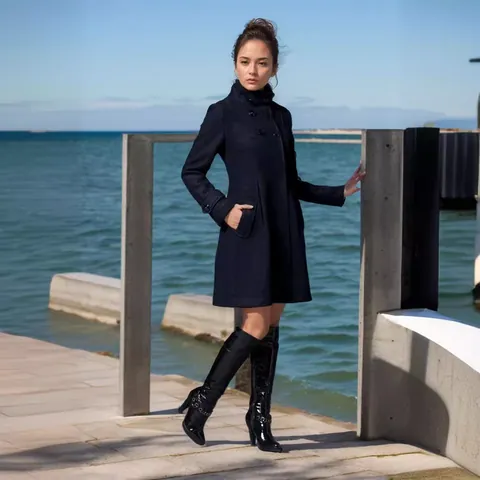 Abrigo de Lana Elegante para Mujer Cruzado con Capucha Longitud Media Línea A Capa Gabardina Ropa de Abrigo Otoño Invierno