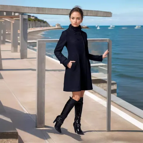 Abrigo de Lana Elegante para Mujer Cruzado con Capucha Longitud Media Línea A Capa Gabardina Ropa de Abrigo Otoño Invierno