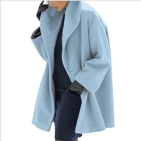 Women's Fashion Loose Fit Woolen Coat Polyester Solid Color Lapel Hooded Mid-Length Outerwear Casual Commuter Style Top