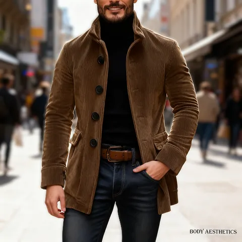 Men's Casual Polyester Solid Color Lapel Blazer Jacket Slim Fit Single Breasted Overcoat Fashion Outdoor Coat With Pockets