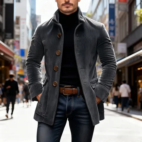 Men's Casual Polyester Solid Color Lapel Blazer Jacket Slim Fit Single Breasted Overcoat Fashion Outdoor Coat With Pockets