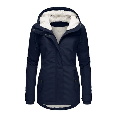 Women's Hooded Parka Coat Winter Fleece Lined Mid-Long Padded Jacket Thick Warm Outerwear With Pockets Casual Solid Color Top