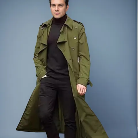 Men's Classic Long Trench Coat Double Breasted Windbreaker With Belt Fashion European Style Casual Autumn Spring Jacket Top