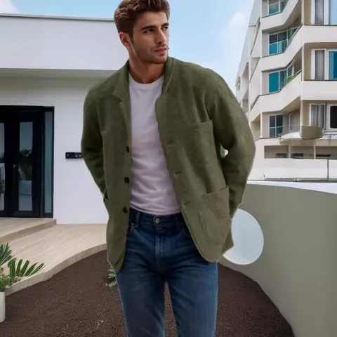 Men's Casual Polyester Jacket Lapel Single Breasted Multi Pocket Fashion Streetwear Outerwear Top For Youth Men