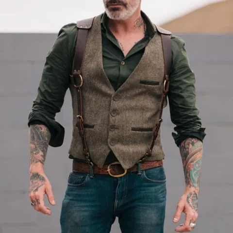 Gilet Uomo Retro Vintage Casual Scollo a V Giacca Senza Maniche per Uomo Moda Stampato Poliestere Top Stile Workwear