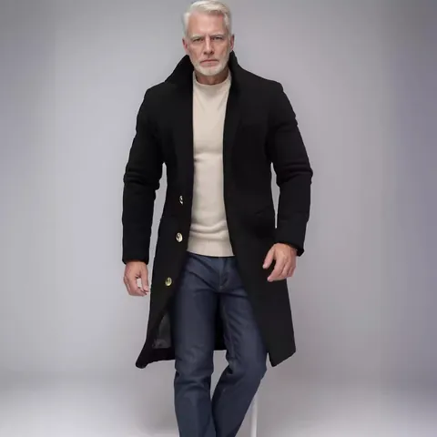 Men's British Style Mid-Length Woolen Overcoat Slim Fit Single Breasted Trench Coat Warm Polyester Jacket For Everyday Wear