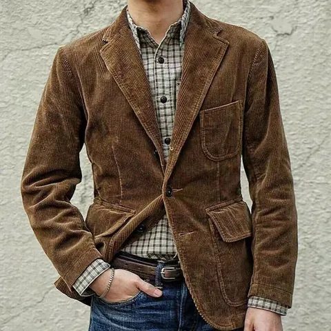 Men's Corduroy Blazer Slim Fit Single Breasted Suit Jacket British Style Casual Notch Lapel Sport Coat Outerwear Top