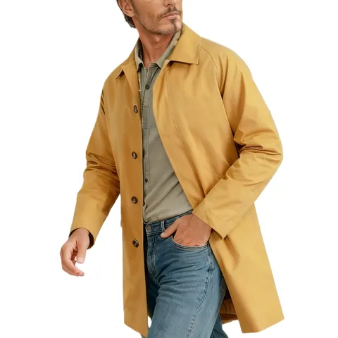 Men's Slim Fit Mid-Long Trench Coat Classic Turn-Down Collar Single Breasted Windbreaker Casual Fashion Outerwear Jacket