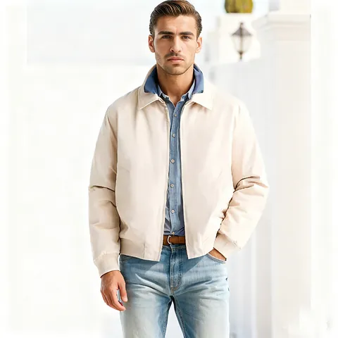 Men Harrington Zipper Jacket Lapel Design Casual Commuter Outerwear Solid Color Ribbed Cuff Polyester Windproof Spring Fall Top